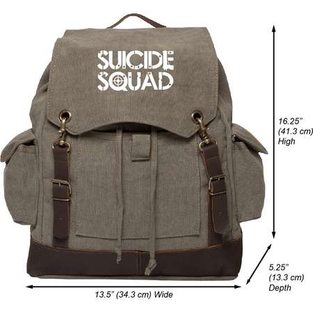Suicide Squad Text Vintage Canvas Rucksack Backpack with Leather Straps thumb