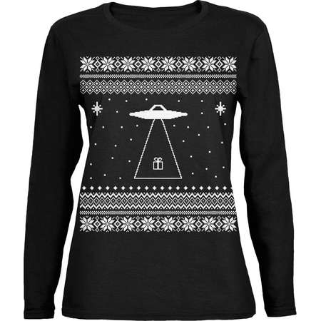 Alien Beam Ugly XMAS Sweater Black Womens Long Sleeve T-Shirt thumb