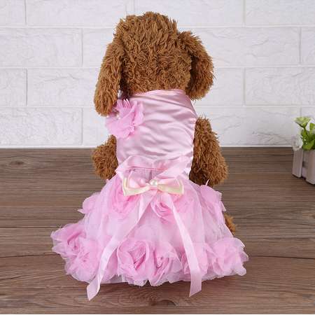 Pet Puppy Wedding Cloth, Pink/Purple Small Dog Princess Rose Skirt Dress Wedding Costume for Party Wedding Evening(Pink S) thumb