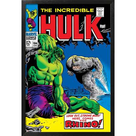 Marvel Comics Retro: The Incredible Hulk Comic Book Cover No.104, with the Rhino Framed Poster Wall Art thumb