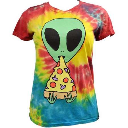 Jac Vanek Women's Alien Eating Pizza Tie Dye Tee Shirt XS W55 thumb