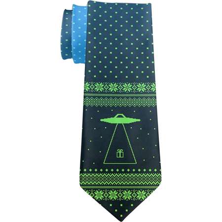 Ugly Christmas Sweater Alien Beam All Over Neck Tie thumb