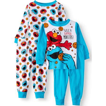 Sesame Street Baby Boys' Cotton Tight Fit Pajamas, 4-Piece Set thumb