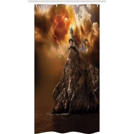 Fantasy Stall Shower Curtain, Fantasy Castle on Top of the Cliff with Thunder Supernatural Place Fiction Print, Fabric Bathroom Set with Hooks, 36W X 72L Inches Long, Orange Brown, by Ambesonne thumb