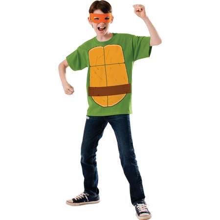Boy's Teenage Mutant Ninja Turtles TMNT Michelangelo Shirt Eyemask Costume thumb
