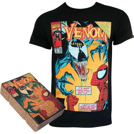 Spiderman VS Venom Comic Cover Boxed Black Tee Shirt thumb