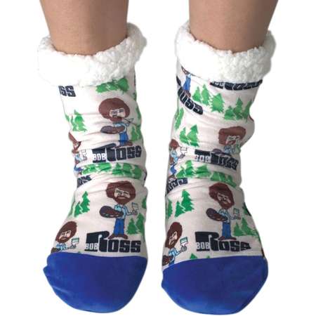 Women's Bob Ross Slipper Socks, Warm Thick Fleece Lined - Happy Trees thumb