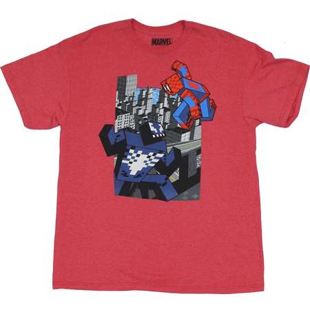 Spider-Man Mens T-Shirt - Block Pixel spider2man Vs Venom City Battle thumb