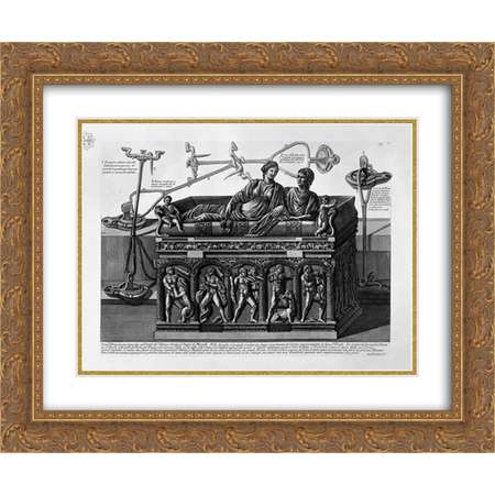 Giovanni Battista Piranesi 2x Matted 24x20 Gold Ornate Framed Art Print 'Large urn with reliefs of the labors of Hercules, and cover in the form of bier (Plazza Orsini), and a lamp of brass' thumb