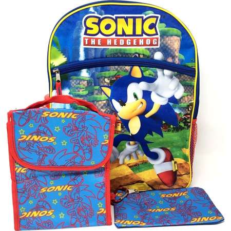 5 Items Sonic The Hedgehog 16" Large Backpack With Lunch Bag-Case-Water Bottle thumb