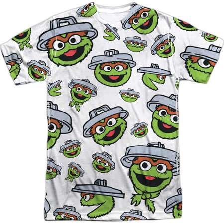 Sesame Street Classic TV Show Oscar Faces Pattern Adult Front Print T-Shirt thumb