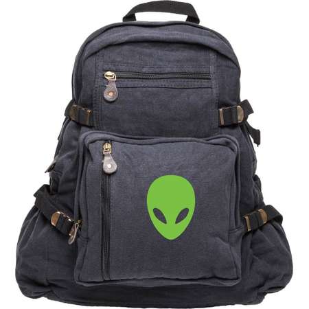 Sci-Fi Alien Head Army Sport Heavyweight Canvas Backpack Bag thumb