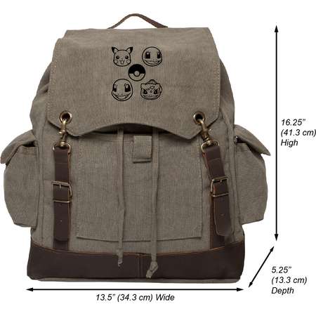 Pokeball Pokemon Vintage Canvas Rucksack Backpack with Leather Straps thumb