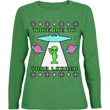 Alien Take Me to Your Leader Ugly Christmas Sweater Womens Long Sleeve T Shirt thumb