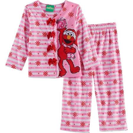 Toddler Girls Pink White Elmo Christmas Pajamas Sesame Street Holiday Sleep Set thumb