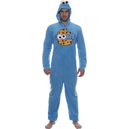 Sesame Street Cookie Monster Mens Hooded Union Suit Pajama Costume, Cookie, Size: L/XL thumb