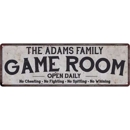 THE ADAMS FAMILY Game Room Country Look Low Lustre Chic Metal Sign 6x18 Wall Décor M61800372 thumb