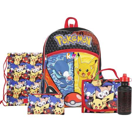 Pokemon Boys' Pocket 16" Backpack with Lunch Kit Water Bottle 5 Item set thumb