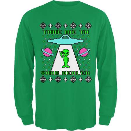 Alien Take Me to Your Dealer Ugly Christmas Sweater Mens Long Sleeve T Shirt thumb