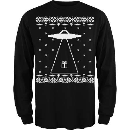 Alien Abduction Ugly Christmas Sweater Black Adult Long Sleeve T-Shirt thumb