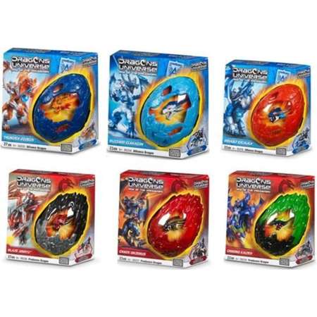 Dragons Universe Mega Bloks Alien Egg Action Figure Toy Dragon Rider Thunder Vozeus / Blizzard Glaragon / Assault Excaliga / Blaze Jinryu / Chaos Orzorus / Chrono Kaizer (Collector Set of 6) thumb