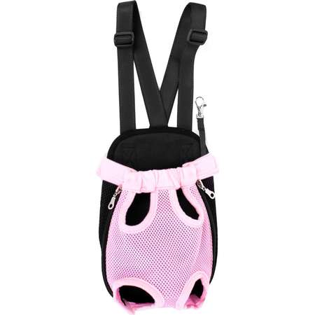 Pink Mesh Adjustable Shoudler Strap Zip Up Release Buckle Pet Dog Backpack Bag S thumb