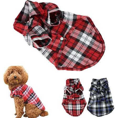 Heepo Cute Pet Dog Puppy Plaid Shirt Coat Clothes T-Shirt Top Apparel Size XS S M L thumb