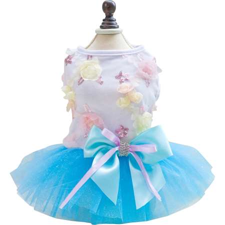Pet Small Dog Dress Puppy Lace Princess Tutu Skirt Summer Costume Blue S thumb