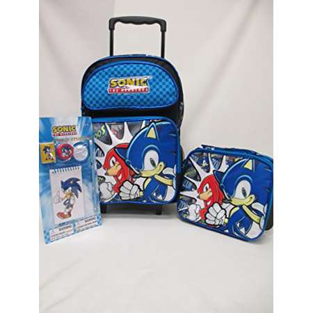Sonic The Hedgehog Large 16" Rolling Roller Wheeled Backpack Book Bag, Lunch Box & 4-Piece Study Kit thumb