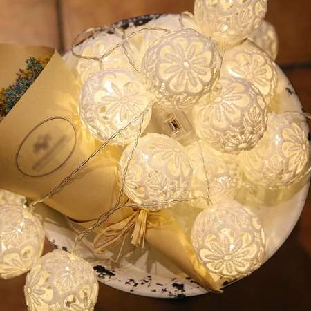 String Light, Outgeek Lace Ball Battery Operated String Night Light LED String Light for Home Decor Wedding Valentine Decor thumb