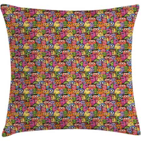 Alien Throw Pillow Cushion Cover, Carnival of Beasts Cartoon Monsters with Different Art Styles Out of This World Theme, Decorative Square Accent Pillow Case, 16 X 16 Inches, Multicolor, by Ambesonne thumb