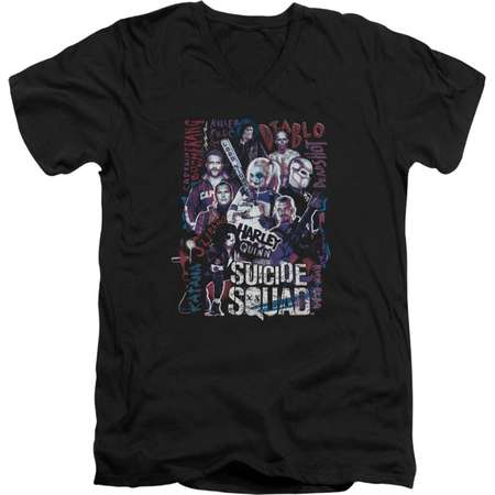 Suicide Squad Characters Group Shot Movie Film Adult V-Neck T-Shirt Tee thumb