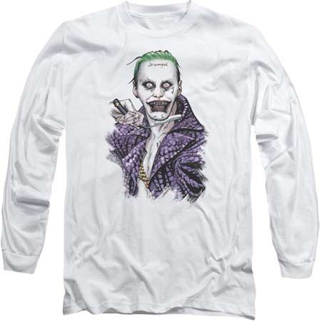 Suicide Squad Joker Damaged Razor Blade White Adult Long Sleeve T-Shirt Tee thumb