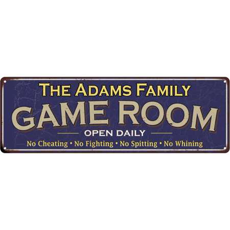 The Adams Family Personalized Blue Game Room Metal 6x18 Sign 206180037166 thumb