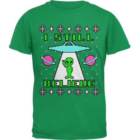 Alien I Still Believe Ugly Christmas Sweater Mens T Shirt thumb