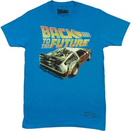 Back To The Future Logo With Delorean Adult T-Shirt thumb