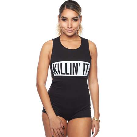 CoCo Killin' It Open Back Sleeveless Short Bodysuit M-0403-S-Black thumb