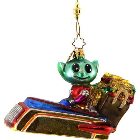 Christopher Radko MERRY MARTIAN Glass Alien Rocket thumb