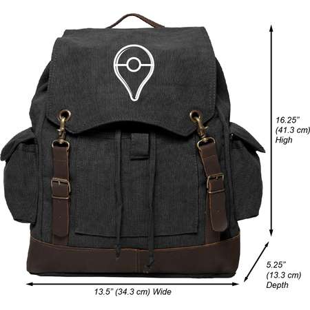 Pokemon Go Plus Button Vintage Canvas Rucksack Backpack with Leather Straps thumb