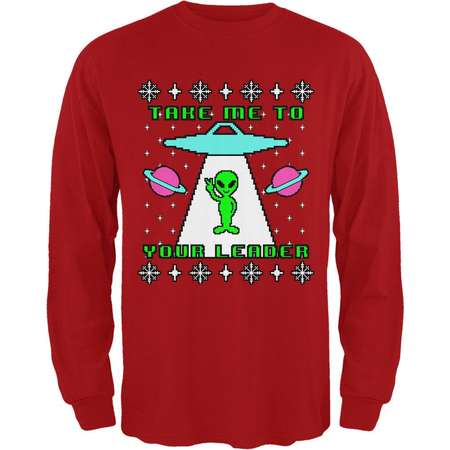 Alien Take Me to Your Leader Ugly Christmas Sweater Mens Long Sleeve T Shirt thumb