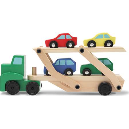 Melissa & Doug Car Carrier Truck and Cars Wooden Toy Set With 1 Truck and 4 Cars thumb