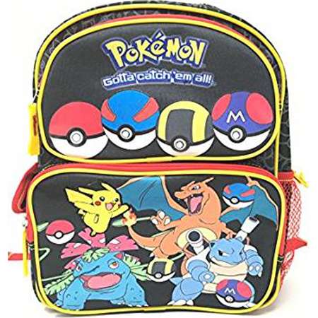 Small Backpack - Pokemon - w/Friends Poke-Ball Black 12" School Bag 185845 thumb