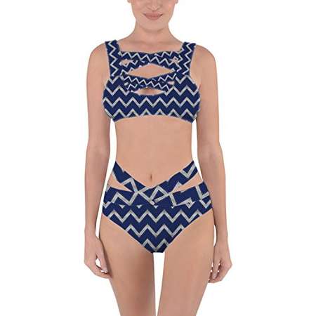 Queen of Cases Harry Potter Inspired House Chevrons Ravenclaw Silver - XS - Criss Cross Bandage Bikini Set thumb