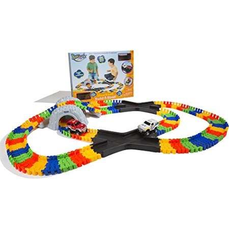 Kidoozie Double X-Track Build-A-Road with Over 11 Feet of Interchangeable, Flexible Track and 2 Battery Operated Cars thumb