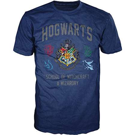 Harry Potter Hogwarts Crest Witchcraft and Wizardry Men's Adult Graphic Tee T-Shirt (Navy, X-Large) thumb