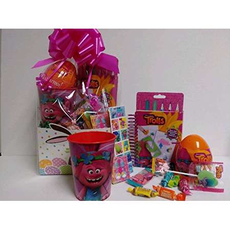Happy Easter Basket Kids Toddlers Filled Unique Stuffers Themed Prefilled Gift Children Pre Made Eggs Goodies Plastic TROLLS thumb