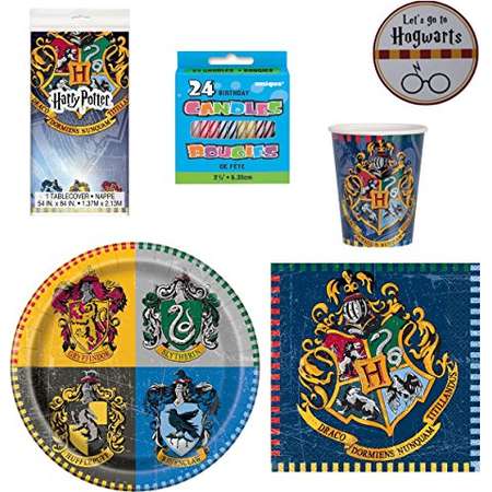 Harry Potter Party Supplies - Plates Cups Napkins Serves 16 With Table Cover Birthday Candles and Exclusive Themed Sticker (Ref03) thumb