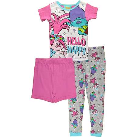 Trolls Little/Big Girls Charcter Print Three-Piece Snug Fit Pajama Pant Set thumb