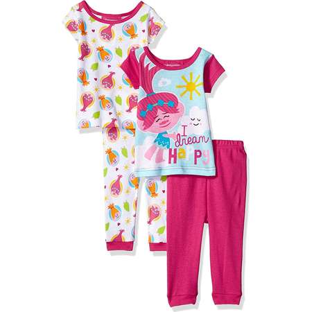 Trolls Big Girls' Cotton 4-Piece-Pajama Set, Pink Sherbert thumb
