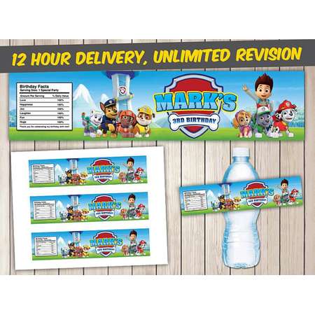 Paw Patrol Bottle Labels, Paw Patrol Water Bottle Labels, Paw Patrol Printable Bottle Wraps, Paw Patrol Bottle Labels Printables thumb